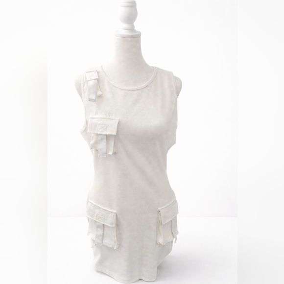 New White Ribbed Sleeveless Dress - Picture 2 of 5